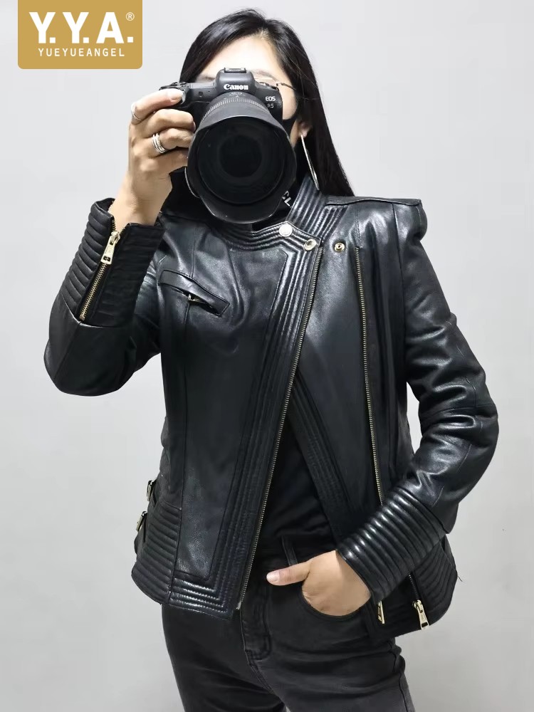 Riding Jacket Leather - Women Slim Fit Sheepskin Genuine Leather