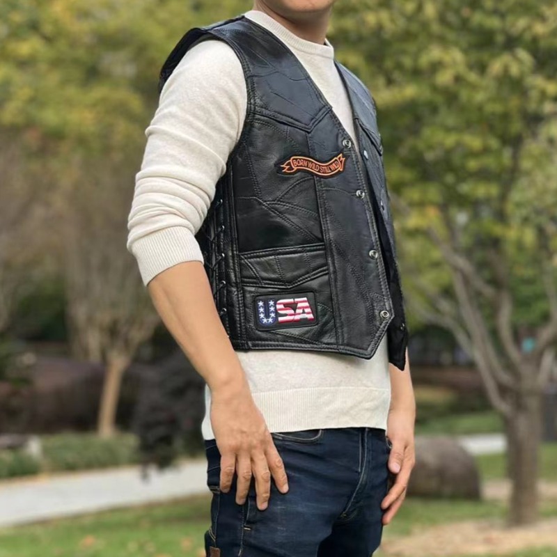 NEW Motorcycle Vests Men Cafe  - Riding Jacket Leather review and price