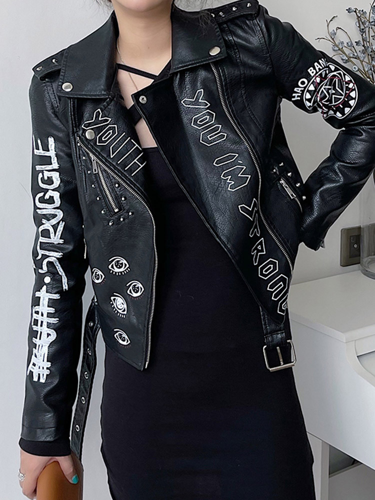 Ailegogo Women Vintage Graffit - Riding Jacket Leather review and price